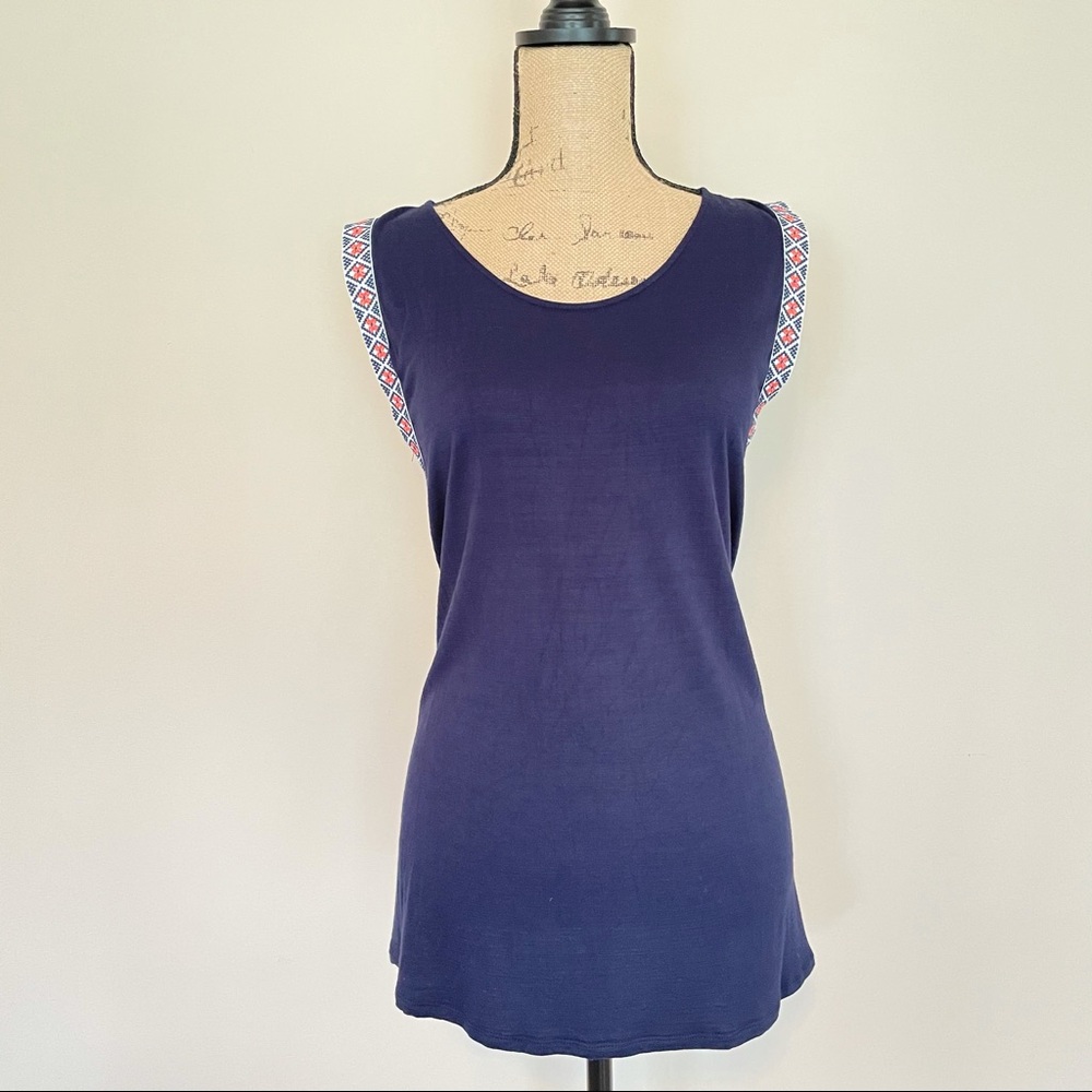 Tunic: Loose Casual Flowy Tank Top Navy w/ Orange